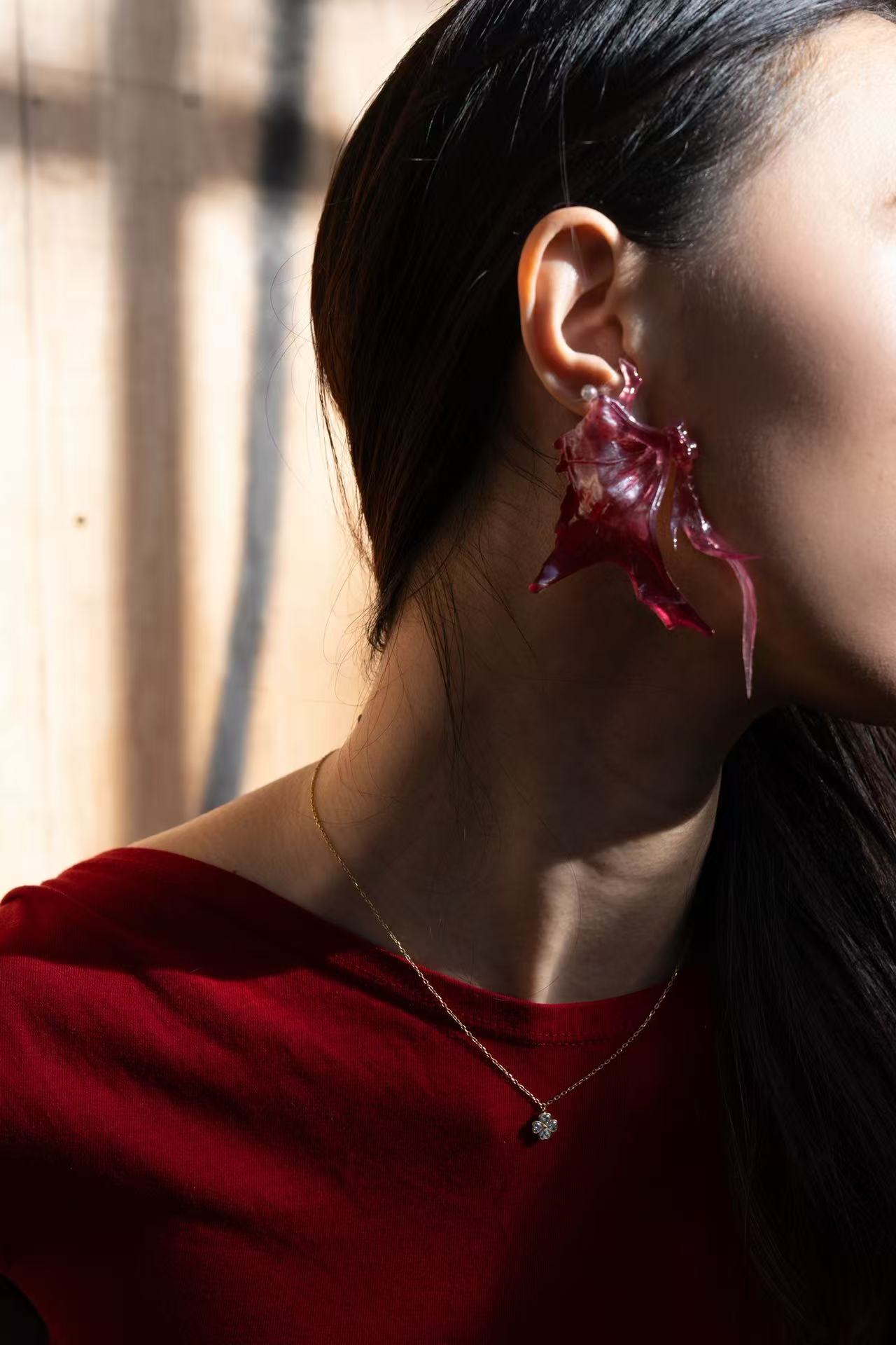 SkateFish Earrings I  – Plum Red