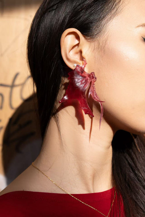 SkateFish Earrings I  – Plum Red